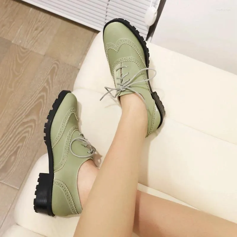 Casual Shoes British Retro Oxford for Women Flats Lace Up Round Toe Derby Sneaker Party Shoe Chunky Heel Loafers Chaussure Femme