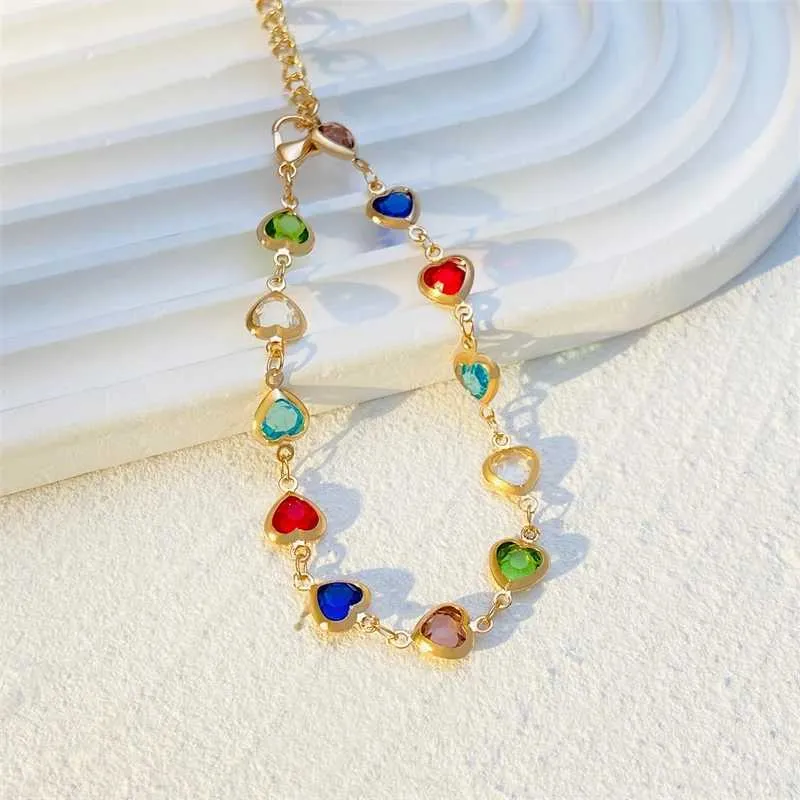 Brazalete retro clásico colorido con forma de corazón de amor y circonita con cuentas de metal para mujer, nueva pulsera de tenis de moda, joyería de boda_voghion.com