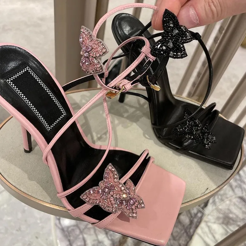 Chaussures de créateurs Sandales de sangle de papillon pompes ouvertes talons chaussures de luxe de la marque de luxe de 10 cm de haut de haut