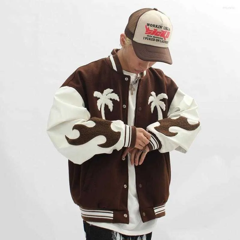 Vestes masculines Vestes pour hommes Fashion Bomber Veste Brown Mens Hip Hop Embroid hiver Varsity Palm Tree Streetwearz9i9