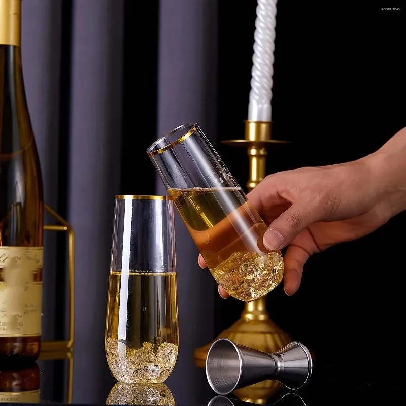 Wegwerpbekers rietjes 12 stks premium kwaliteit herbruikbare champagne fluiten met gouden rand bruiloften Verjaardagen kristalheldere cocktailglazen