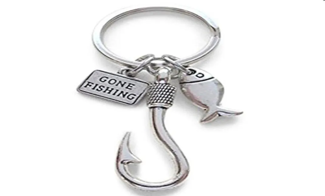 entier 10pcslot Nouveaux bijoux de mode partis de pêche à la pêche à la pêche Charche de crochet Pendre avec petit poisson charme de poisson Keychain7098789