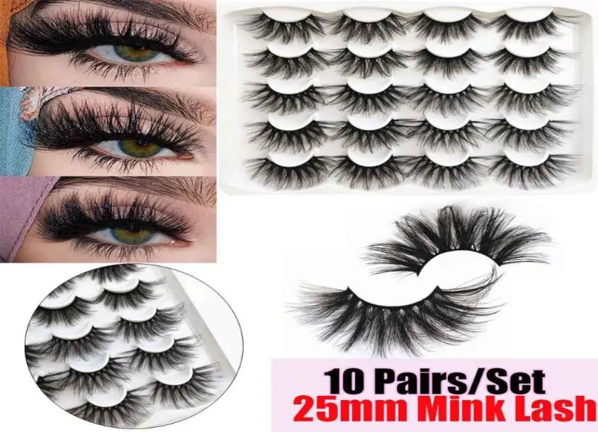 10 Pairs 25MM 3D Mink False Eyelashes Handmade Dramatic Volume Soft Wispies Fluffy Fashion Women Lash Extension Tool5567339