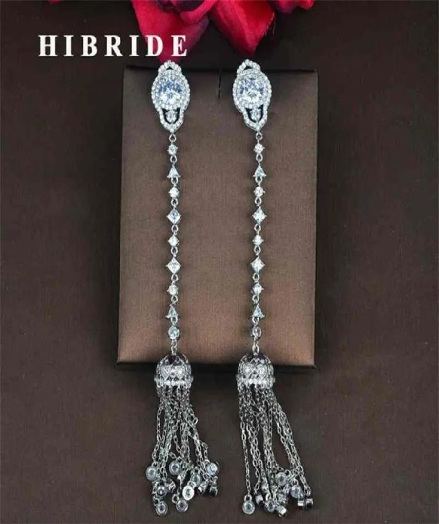 Hibride Fashion Clear Cubic Cyrron Kobiety Kolczyki z mąki długi łańcuch Pendientes Boucle D039oreille Biżuteria Brincos Whol E833 212367684