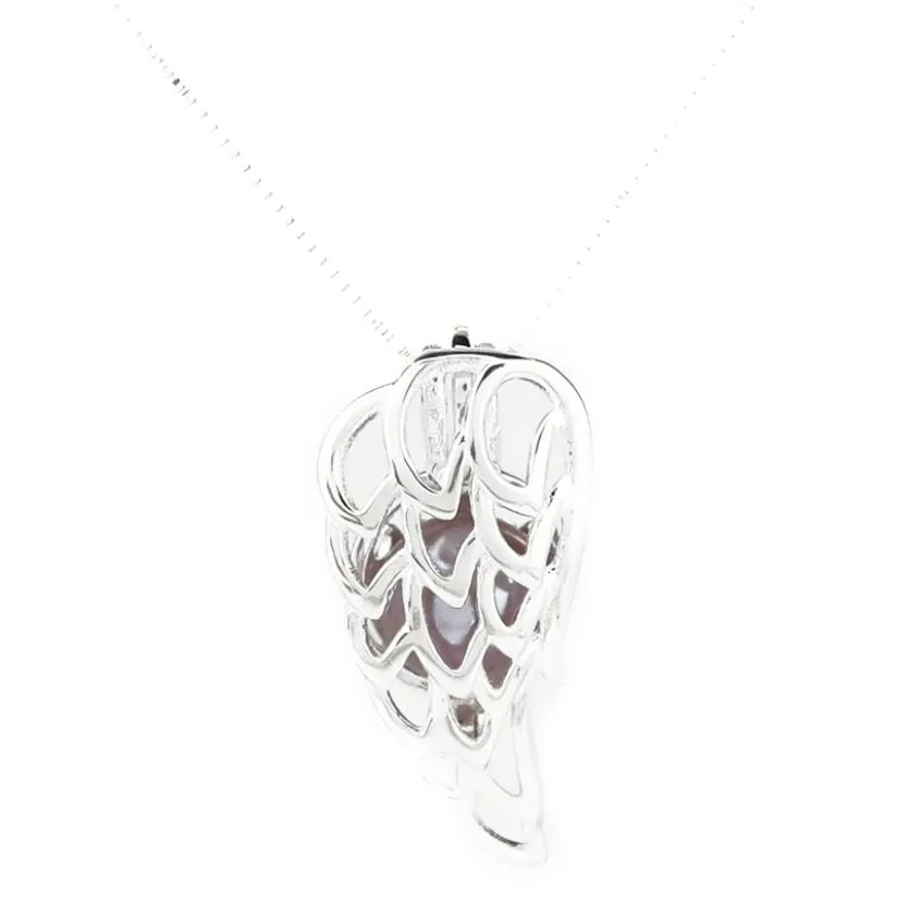 925 Silver Silver Pick A Pearl Cage Angel Aile Vertillez pendentif Collier Boutique Lady Gift K10418074371