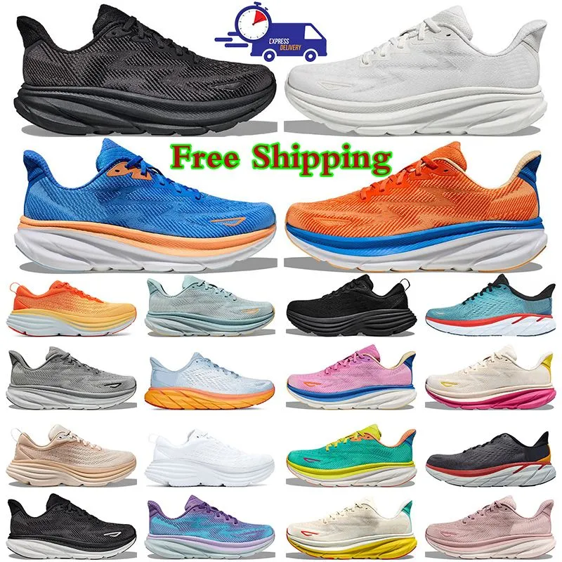 free shipping designer bondi 8 clifton 9 running shoes for men women Black White Lime Glow Mist Black mens sneakers trainers
