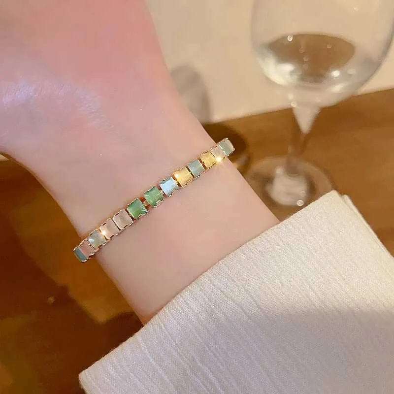 Adjustable Coloured Zircon Bangle Bracelet For Women Korean Style_voghion.com