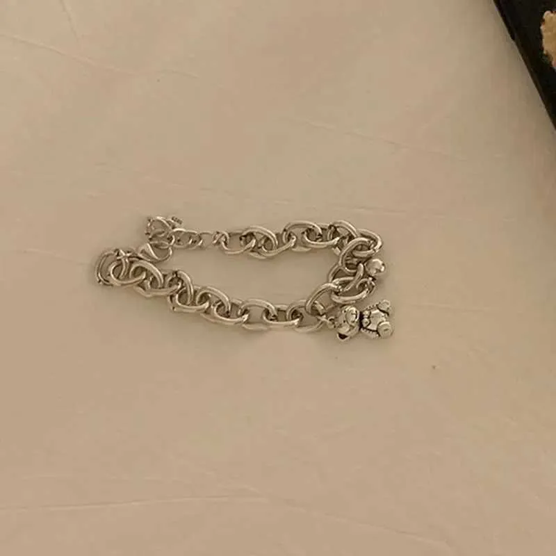 Fashion Handmade Vintage Bear Pendent Charm Bracelet Bangle Women Wedding Jewelry for 2024 New Year Gift_voghion.com