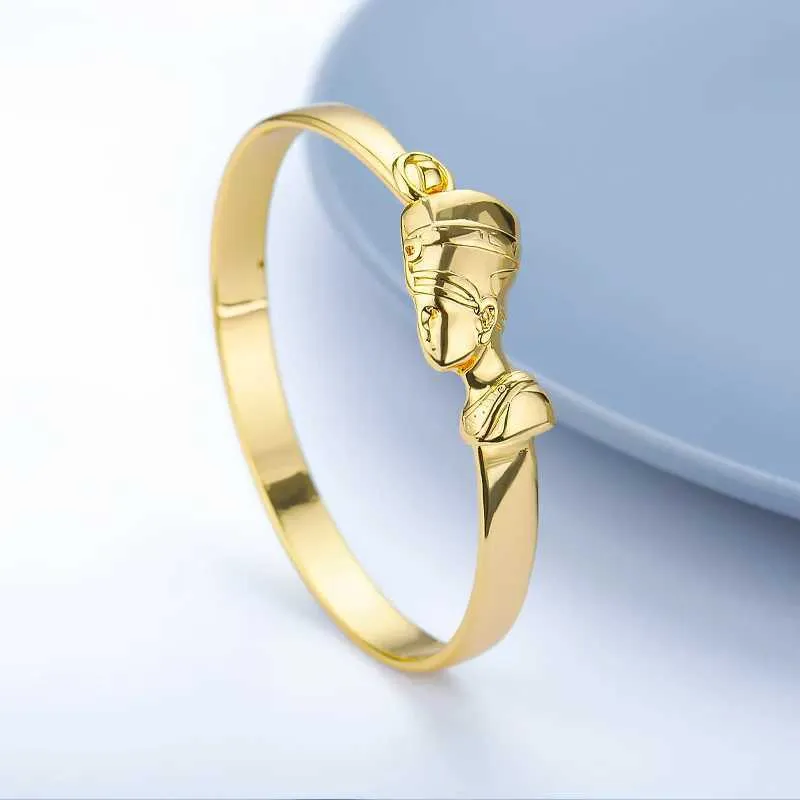 Bijoux africains à breloques reine égyptienne néfertiti, bracelets pour femmes, manchette en acier inoxydable, Vintage réglable_voghion.com