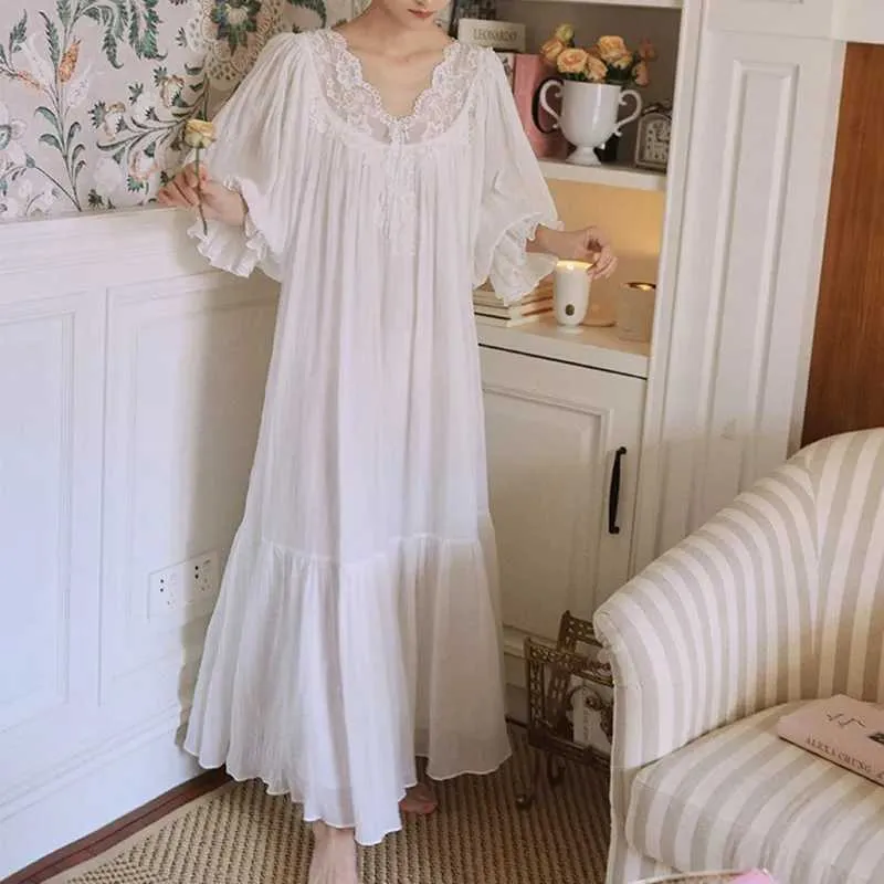 Damski sen sleep salon francuska seksowna koronkowa sukienka w szyku w szyku w szyku księżniczka retro biała bawełniana sukienka nocna luźna design kostka nocna sukienka newl2405