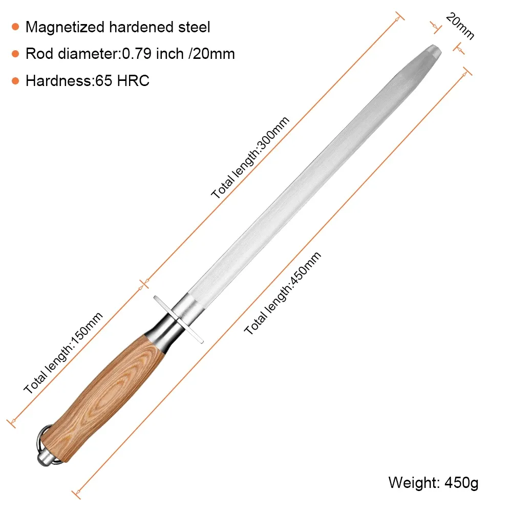 Honing Steel Knife Sharpening Rod 12 inch Premium Carbon Steel Knife Sharpener Stick, Easy to Use Honer for Knives and Rod Sharp