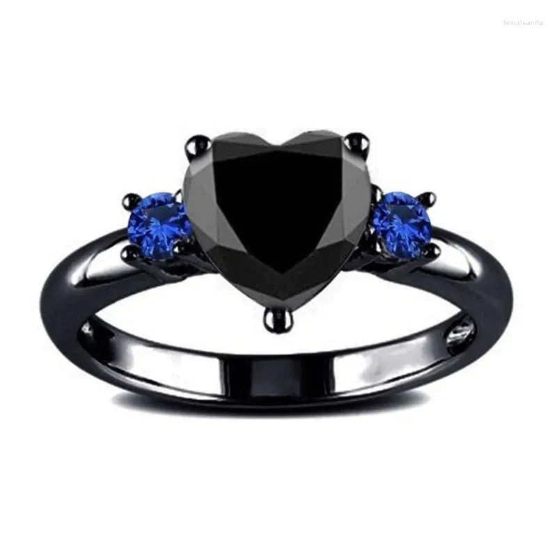 Les anneaux de cluster souhaitent que la bague d'amour européenne et américaine Placing 925 argent noir en or noir pistolet de couleur bijoux