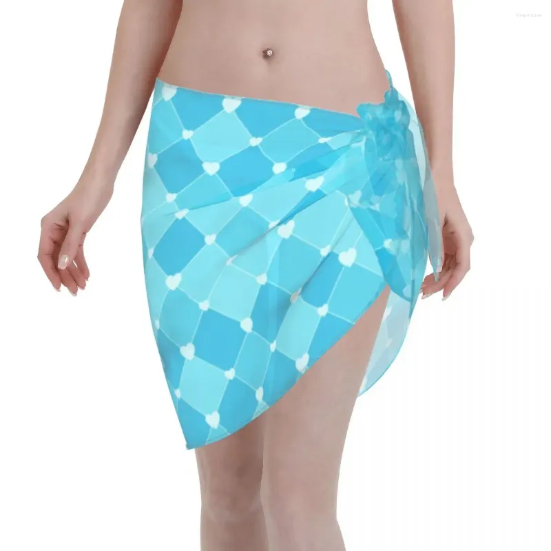 Hearts And Blue Rhombuses Swimwear Pareo Scarf Cover Ups Women Sexy Beach Dress Bikinis Cover-Ups Skirts