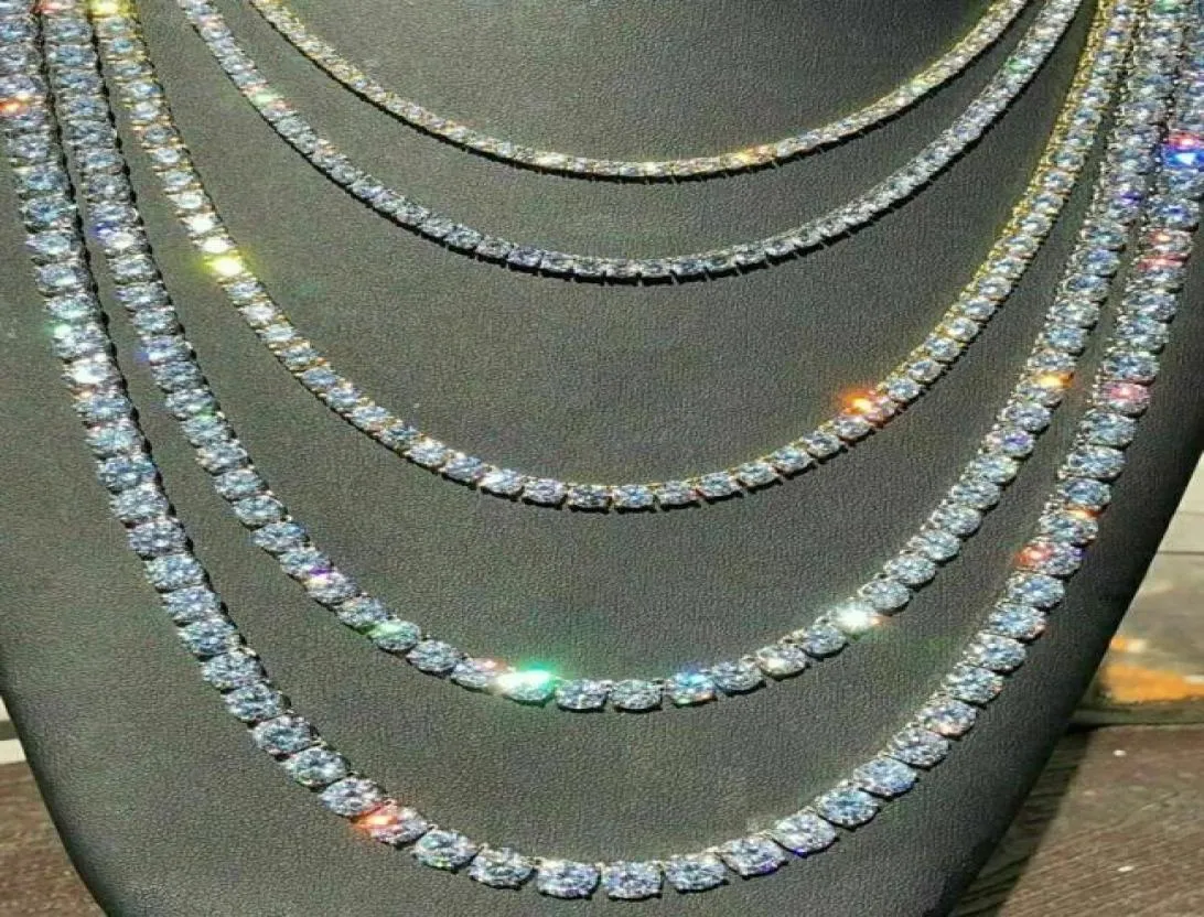 Cadeia de tênis gelada Real Zirconia Stones Silver Single Row Homens Mulheres 3mm 4mm 5mm Diamantes Colares Jóias Presente para a Festa do Tema 8587543