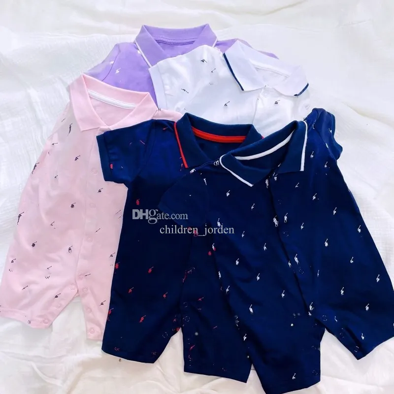 Ontwerper Baby Rompers Polo jumpsuits Polo Jumpsuits Boy Girl Kinderen Pure katoenen roze witte paarse kleding 0-2 jaar oud kinderkleding