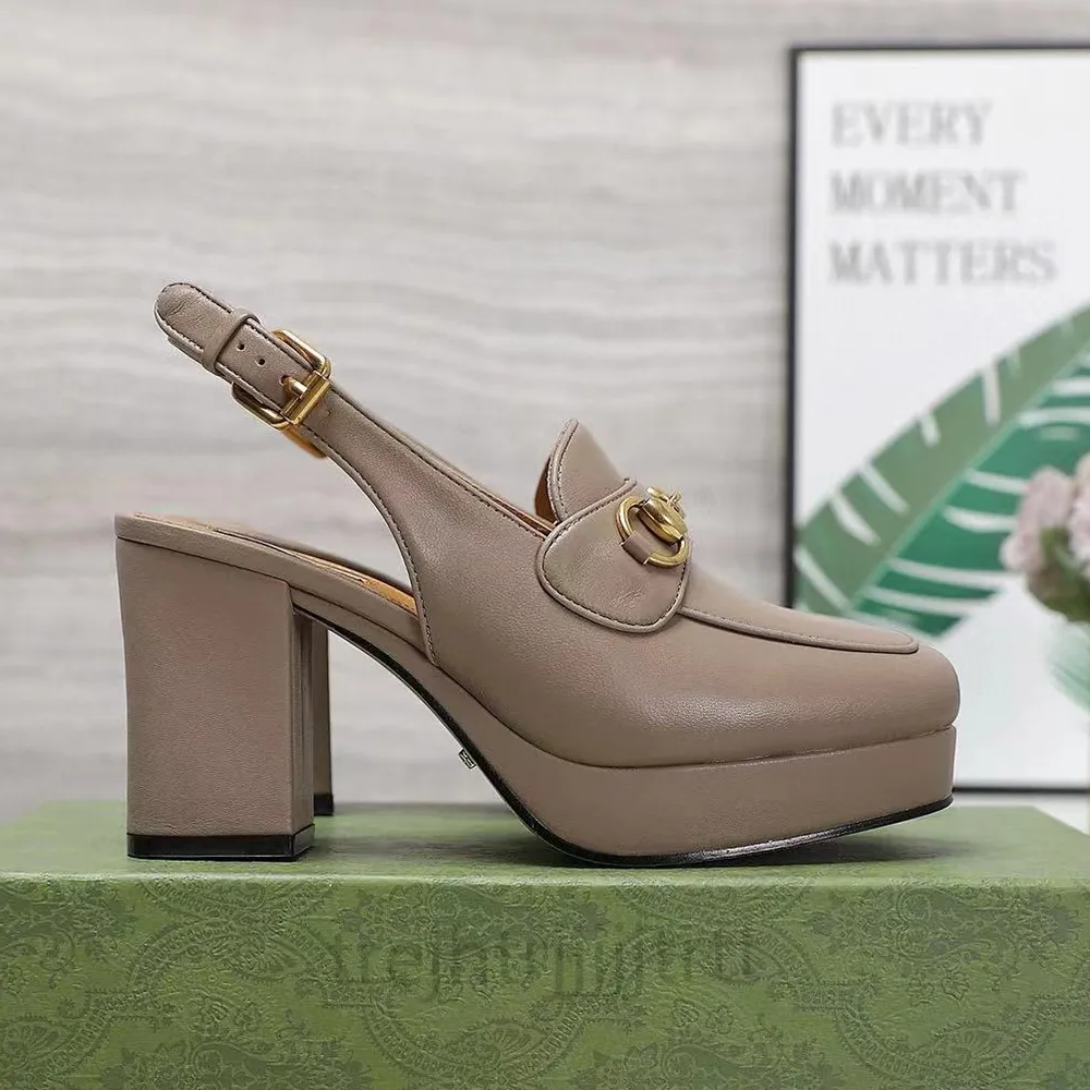 Womens Slingbacks Chunky Heel Sandals Genuine Leather Hardware Buckle Decoration Platform Block Heel Evening Shoes Luxury Designer High Heels 35 42 With Box From 72 41 DHgate