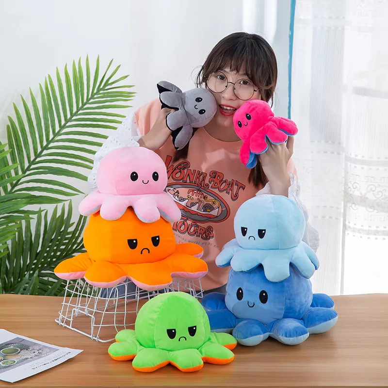 Wholesale Factory 20cm Cheap Octopus Plushie Toy Reversible Stuffed Animal Flip Emotion Reversible Stuffed Octopus Plush Toy