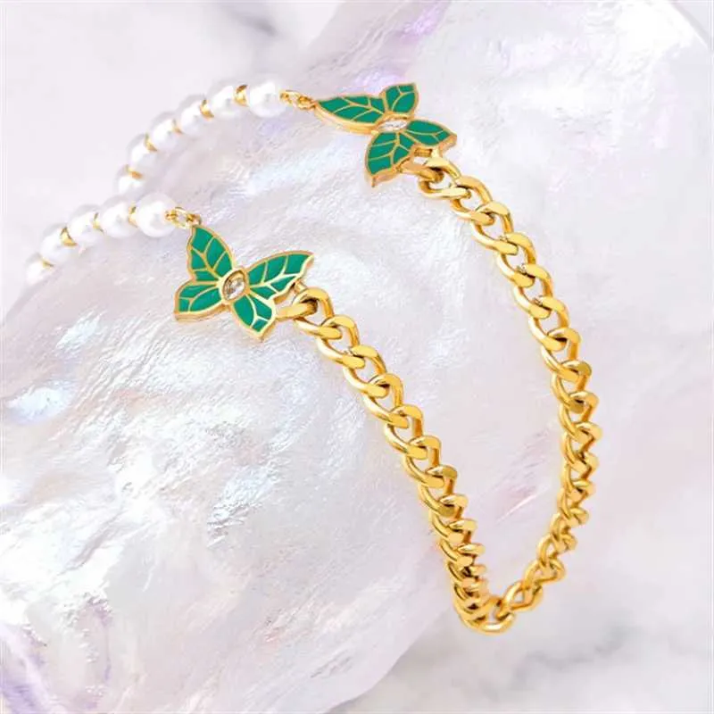 316L Stainless Steel New Fashion Fine Jewelry Zircon Pearl Green Butterfly Charm Chain Necklaces Bracelets Earrings For_voghion.com