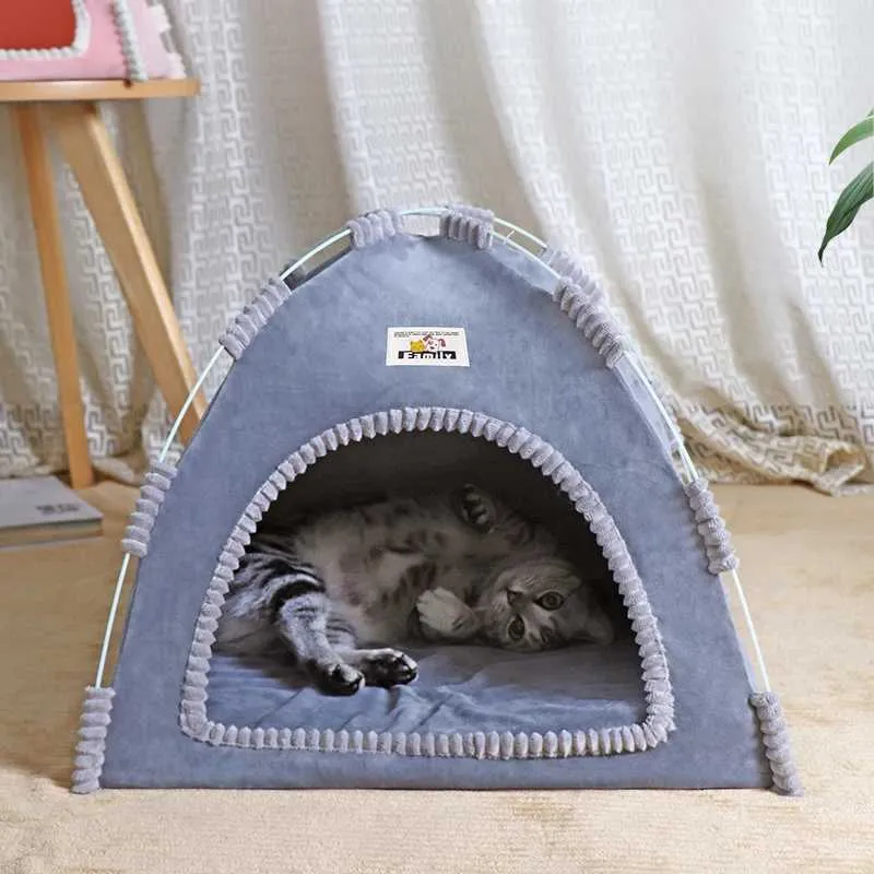 Katzenbetten Möbel Haustier Zeltbett Wärme Matte Katzen Schlaf Haus Versorgung Kätzchen Welpen Zelte Höhlen Welpen Klapphautprodukte Haustier Accessoires D240508