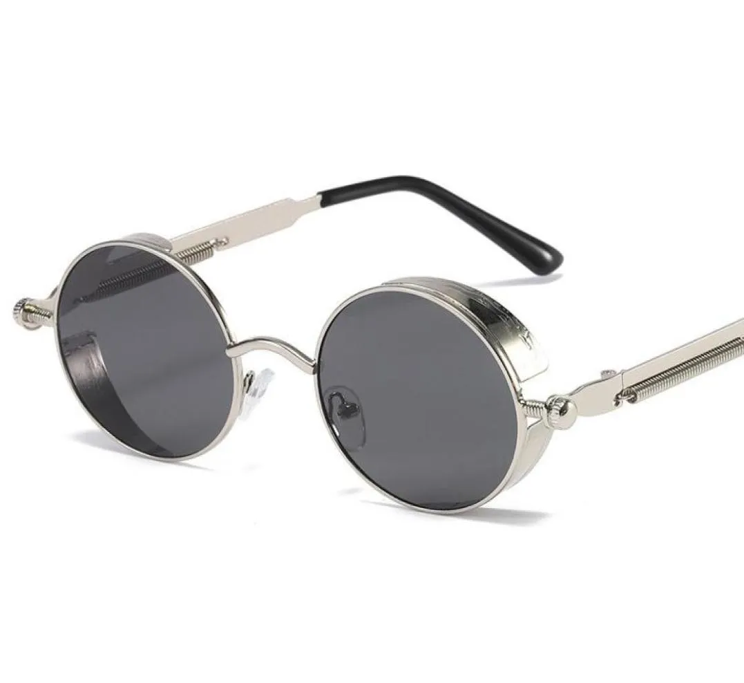 Lunettes de soleil Steampunk Cadre Round Metal Spring Foot Fashion Fashion Fashion Men and Women2321628