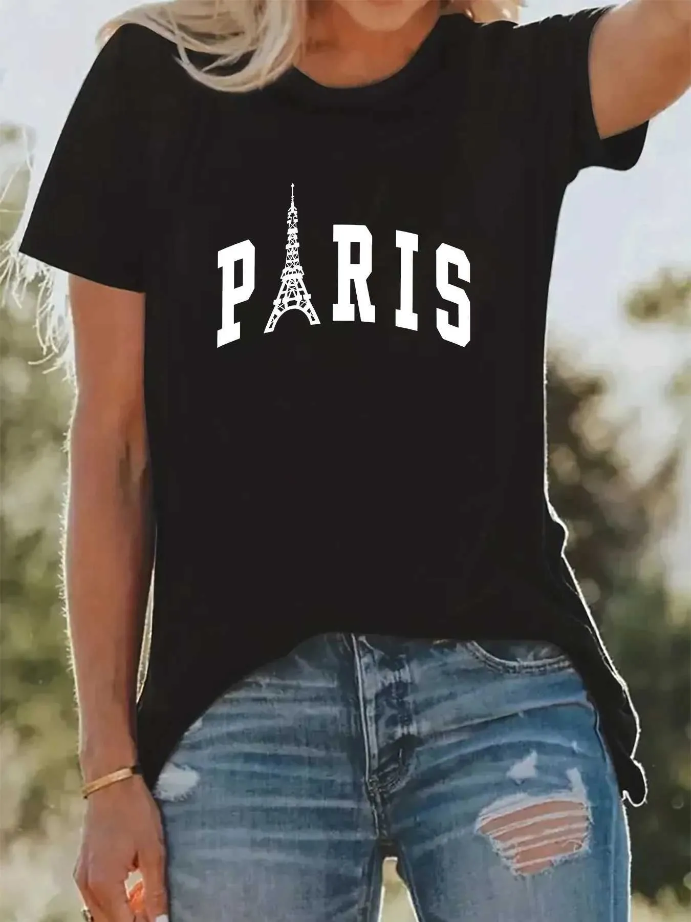 Damen T-Shirt Damen Paris Skyline T-Shirt Grafik Sport T-Shirt Frankreich Französische Eiffelturm Vintage Paris T-Shirt lässig kurze Frau T Y240506