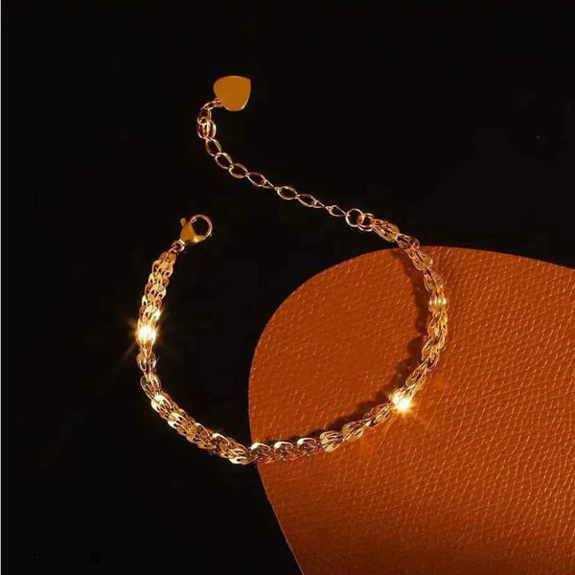 Gold Chain Bracelet Minimalist Feather Bangle Stainless Steel_voghion.com