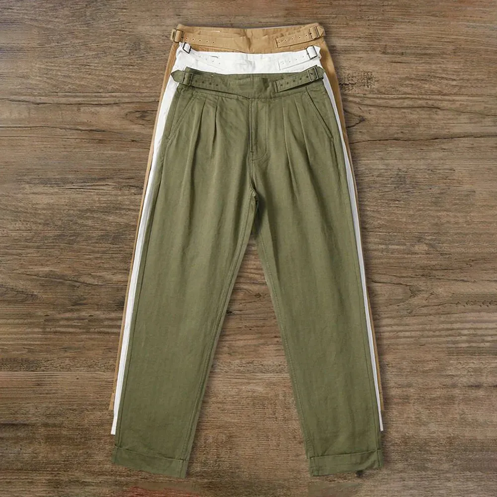 Mens modieuze broek Casual trendy straat solide kleur retro losse Amerikaanse hoog-taille rechte broek lente zomer 240430