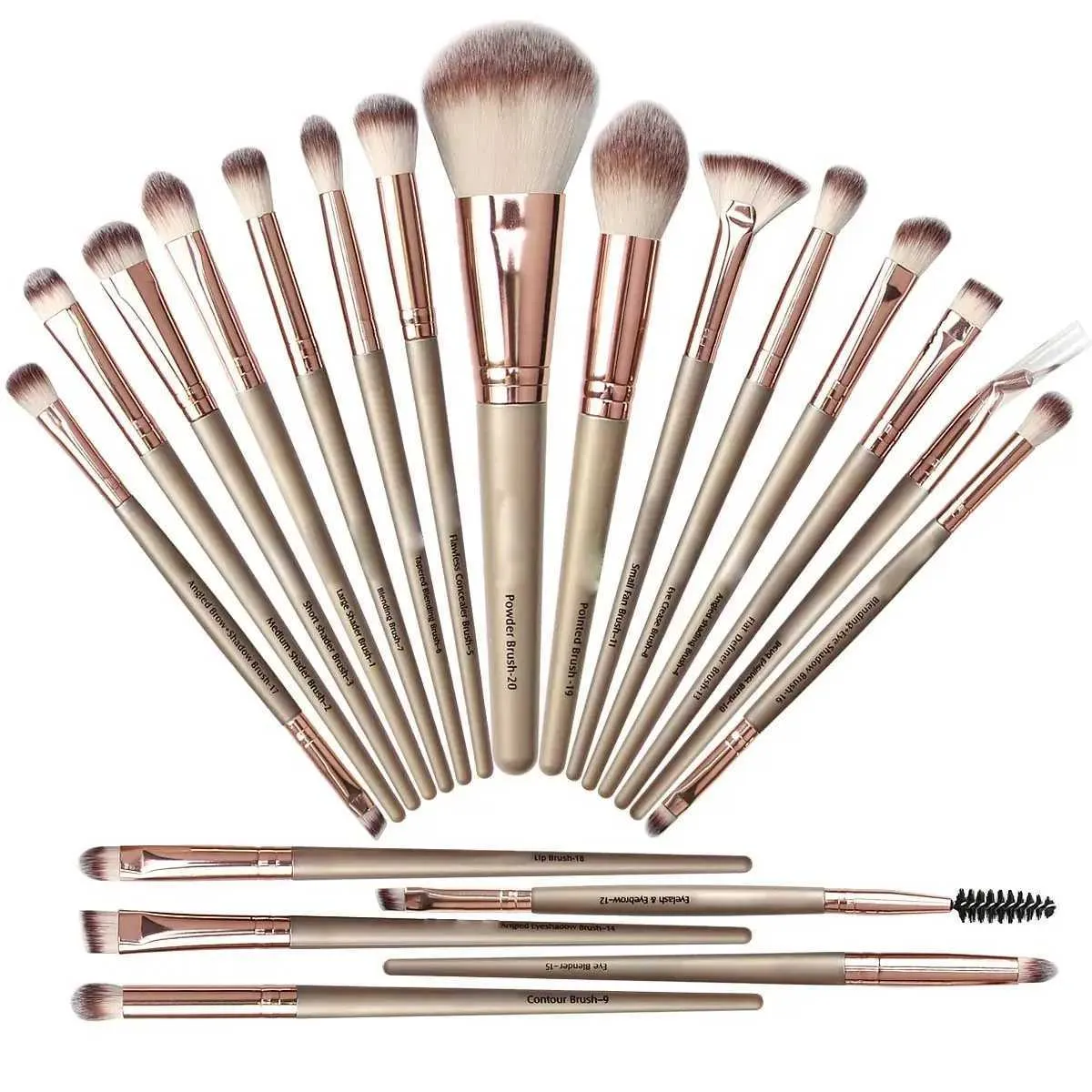 Make-upborstels Hot Selling Multi-Color 20 Professional Eye Make-upborstels Rose Gold Beauty Tool Q240507