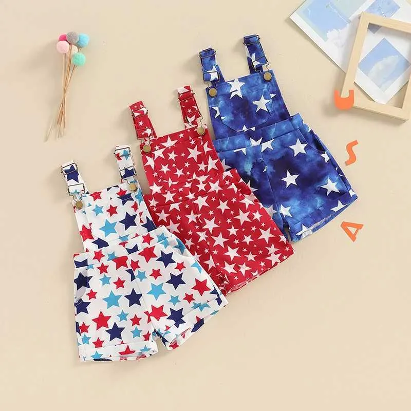 Overalls Kleinkind Baby Girl Boy 4. Juli Outfit Star Print Little Girls Jungen Overall Vierten Juli Kinder Kleidung H240508