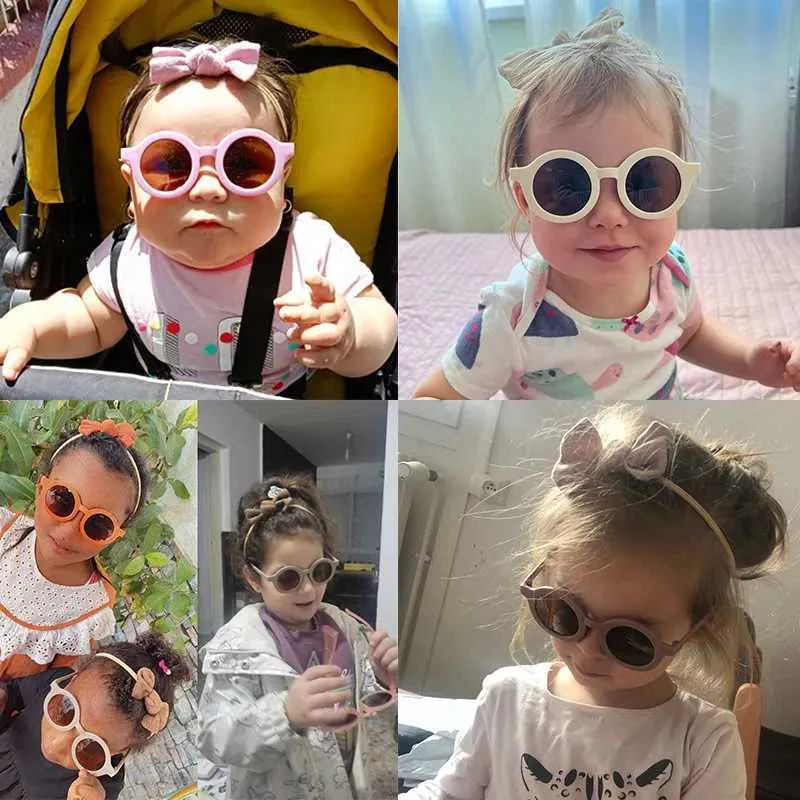 Occhiali da sole 2 pezzi/set nuove bambine graziose occhiali da sole rotondi di colore da sole in cotone cotone per bambini occhiali da sole Accessori per capelli per bambini Accessori per capelli