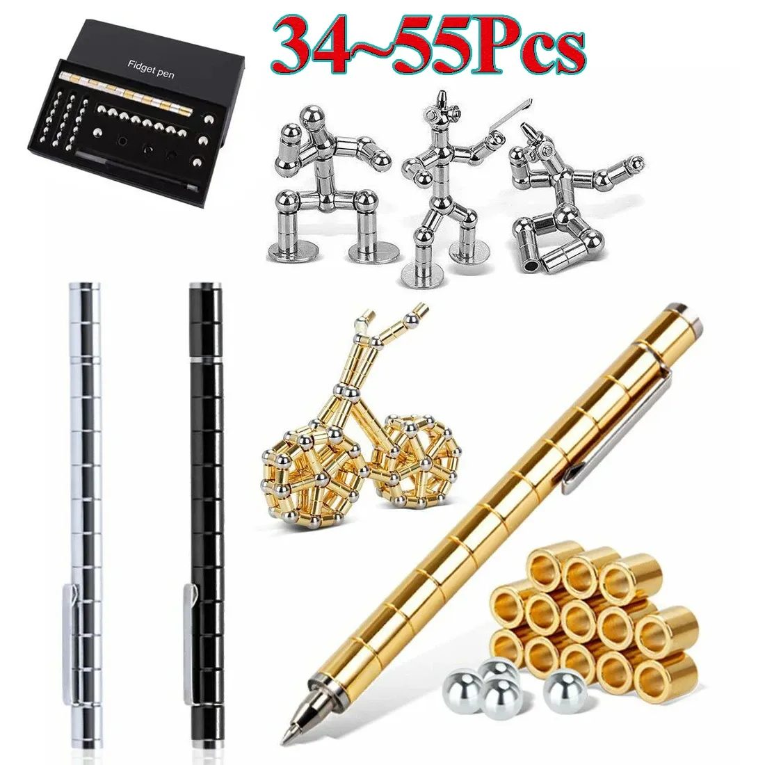 Speelgoed 34/55pcs/Set magnetische polaire pen metaalmagneet Modulair Think speelgoed Stress Fidgets Antistress Focus Hands Touch Pen Wijisbaar geschenk