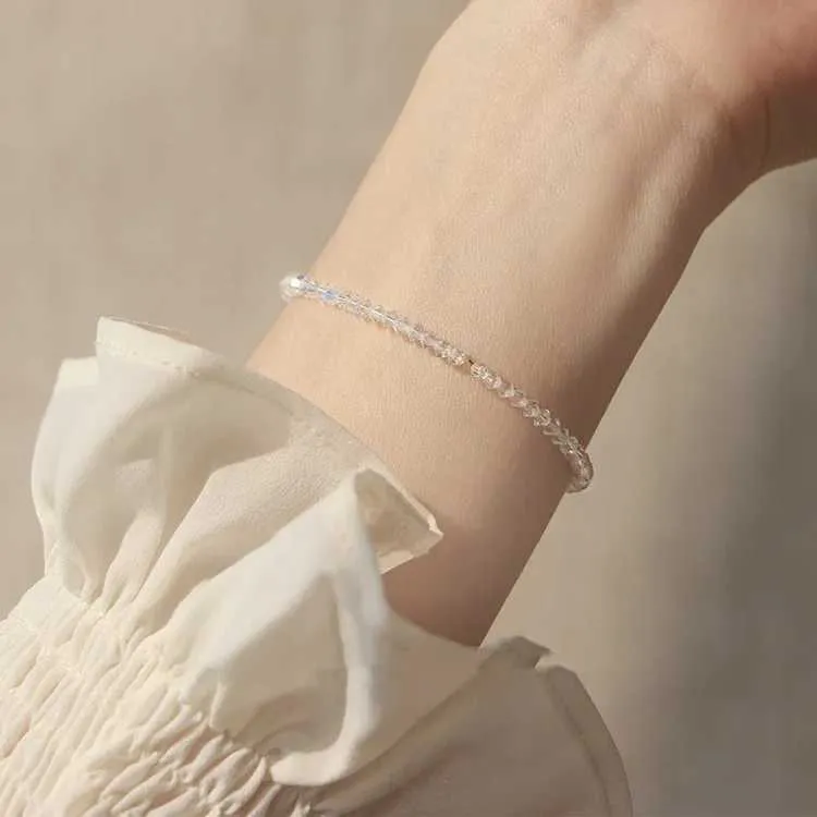 Perlen Und Kristall Armband Elastisch Weiß Schmal Glänzend_voghion.com