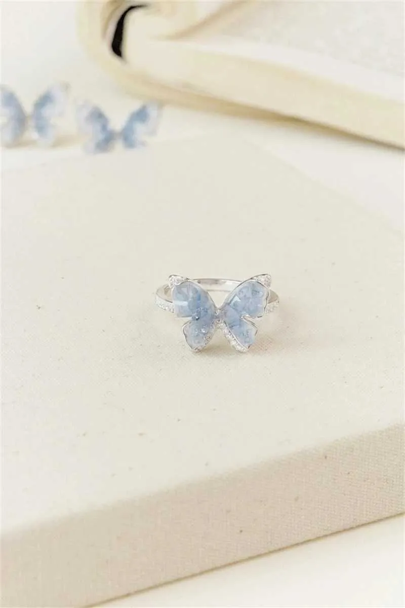 Charm Bracelets New Fashhion Blue Crystal Butterfly Pearl Bracelet Earrings Ring Necklace for Women Advanced Bilayer_voghion.com