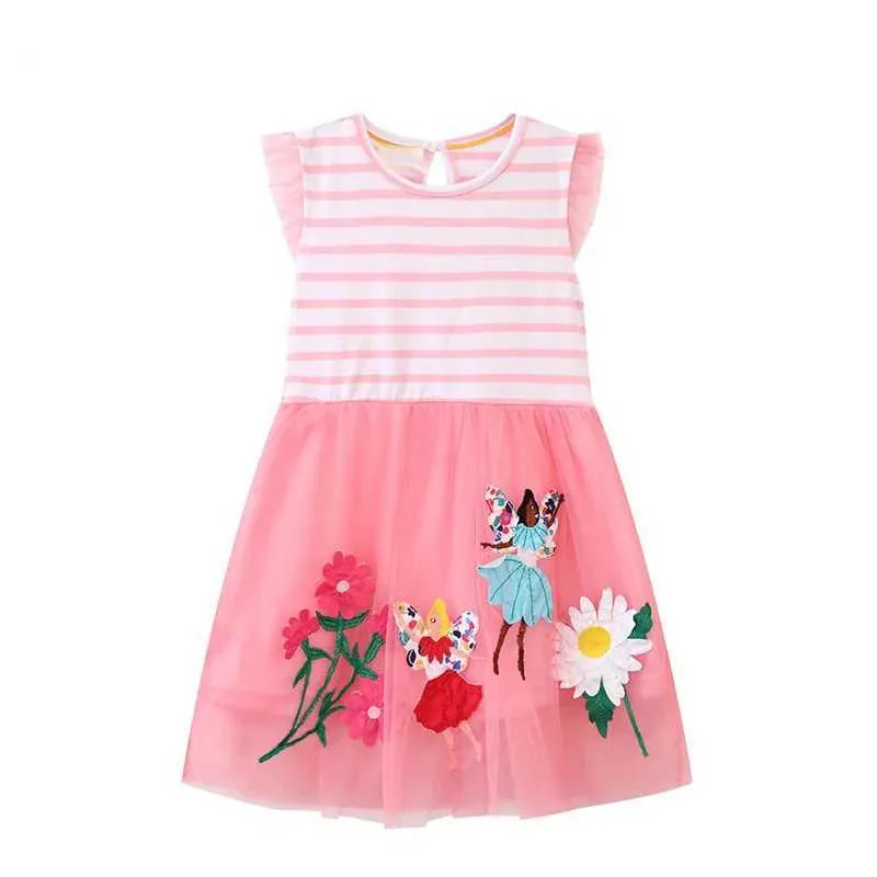 Robes de fille sautant les compteurs 3-8t princesse filles robes de fée broderie bébé fête des robes de fête florale sans manchettes