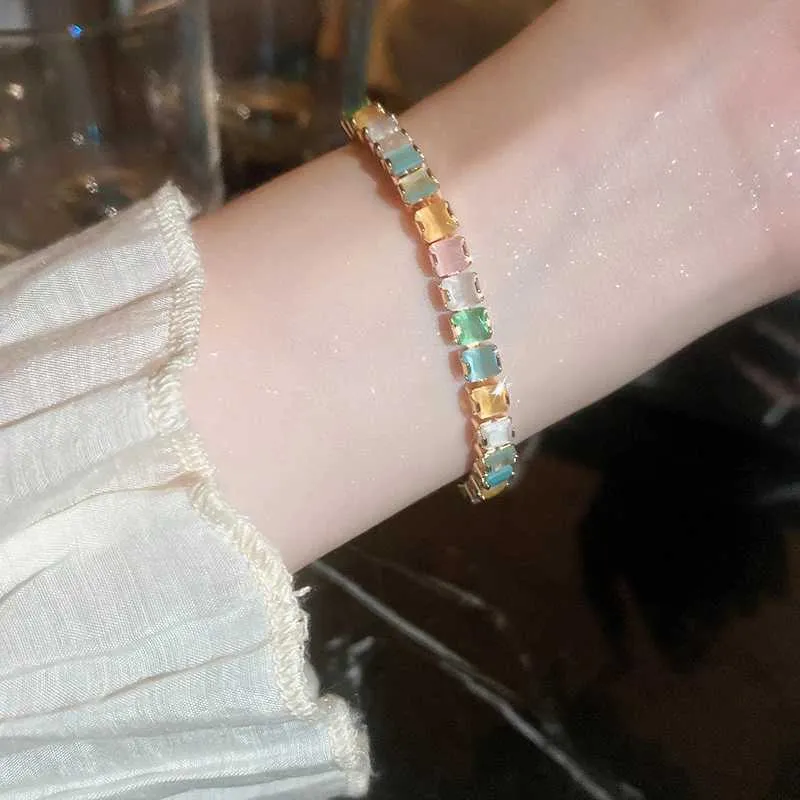 Adjustable Coloured Zircon Bangle Bracelet For Women Korean Style_voghion.com