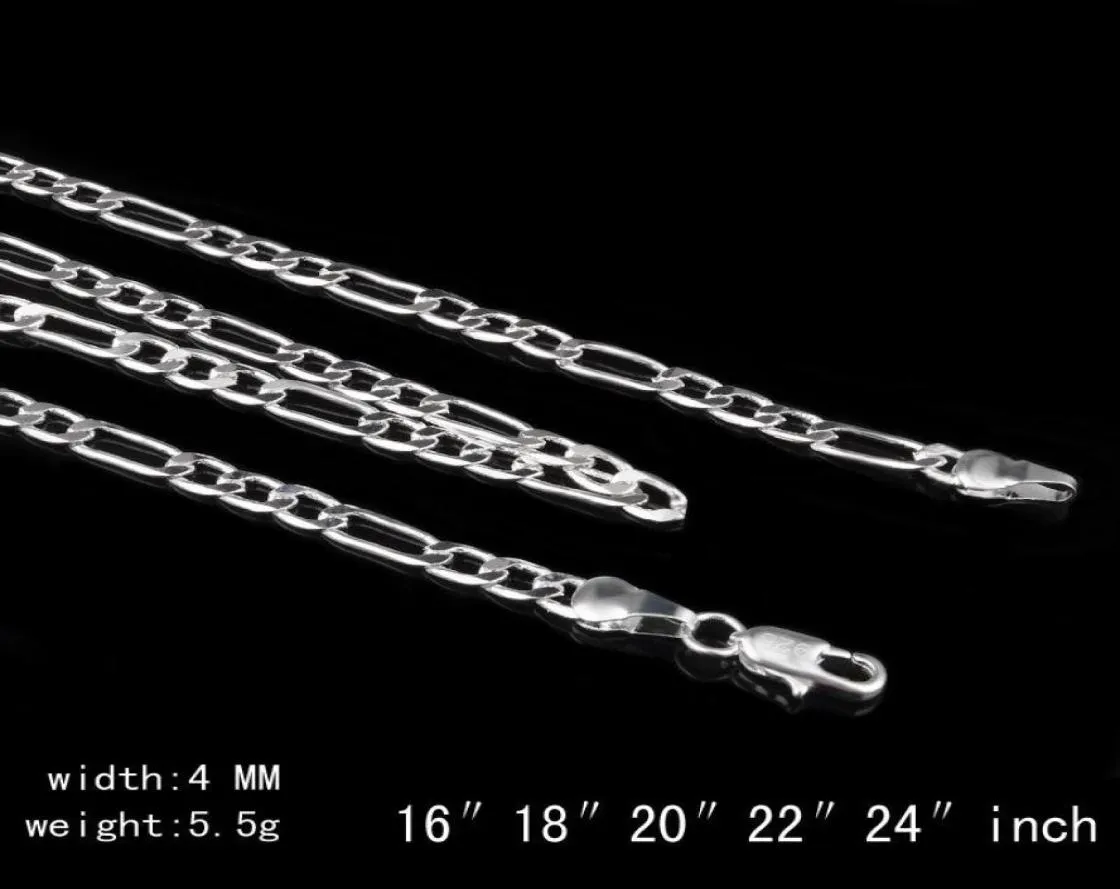 4mm Figaro -Kette Halskette Mode klassische Herren Lange Halskette für Männer Frauen 925 Sterling Silber Kette Schmuck 16 18 20 22 24 Zoll1283032