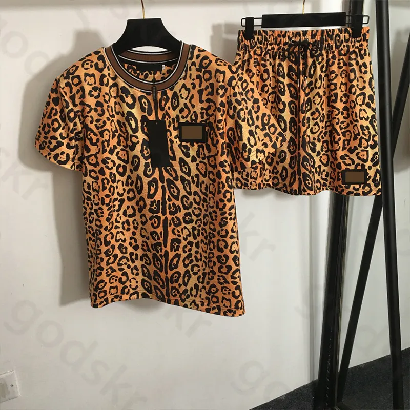 Леопардовый принцип рубашка юбка для женского модельер -дизайнер с коротким рукавом спортивная рубашка эластичная мини -юбка