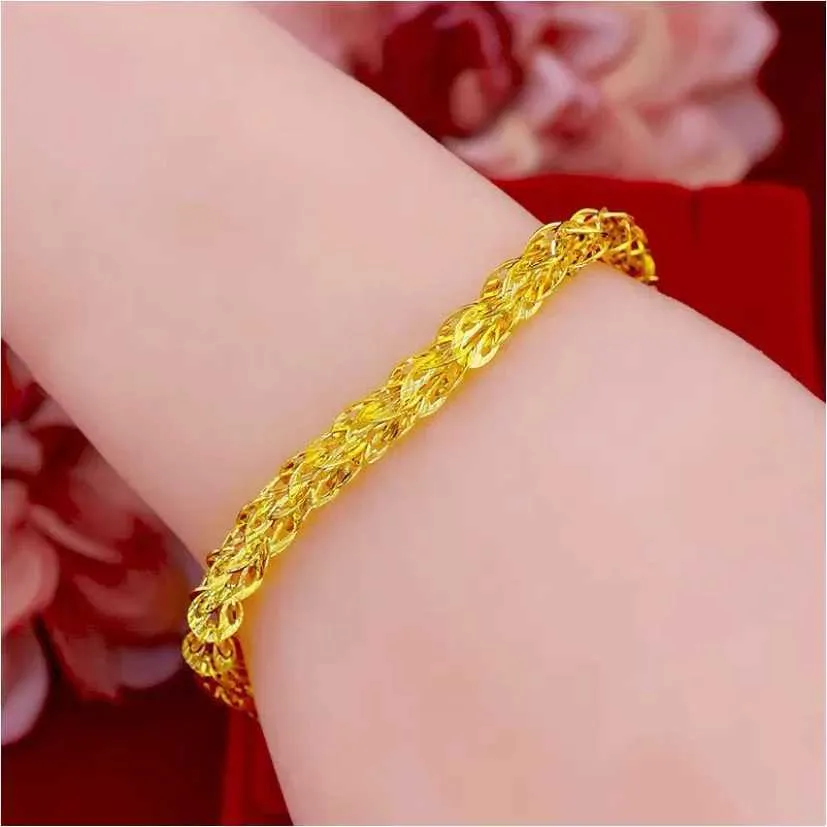 Gold Chain Bracelet Minimalist Feather Bangle Stainless Steel_voghion.com