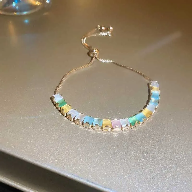 Adjustable Coloured Zircon Bangle Bracelet For Women Korean Style_voghion.com