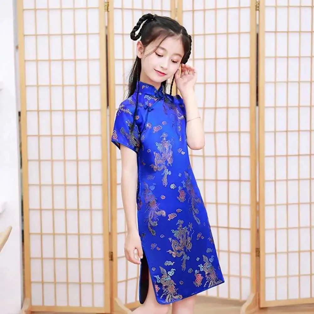 Kız Elbiseleri Phoenix Desen Kız Hediye İpek Konforu Kızlar Cheongsam Çocuklar Geleneksel Elbise Cheongsam Çince Tarz Elbise Kızlar STIRTL240508