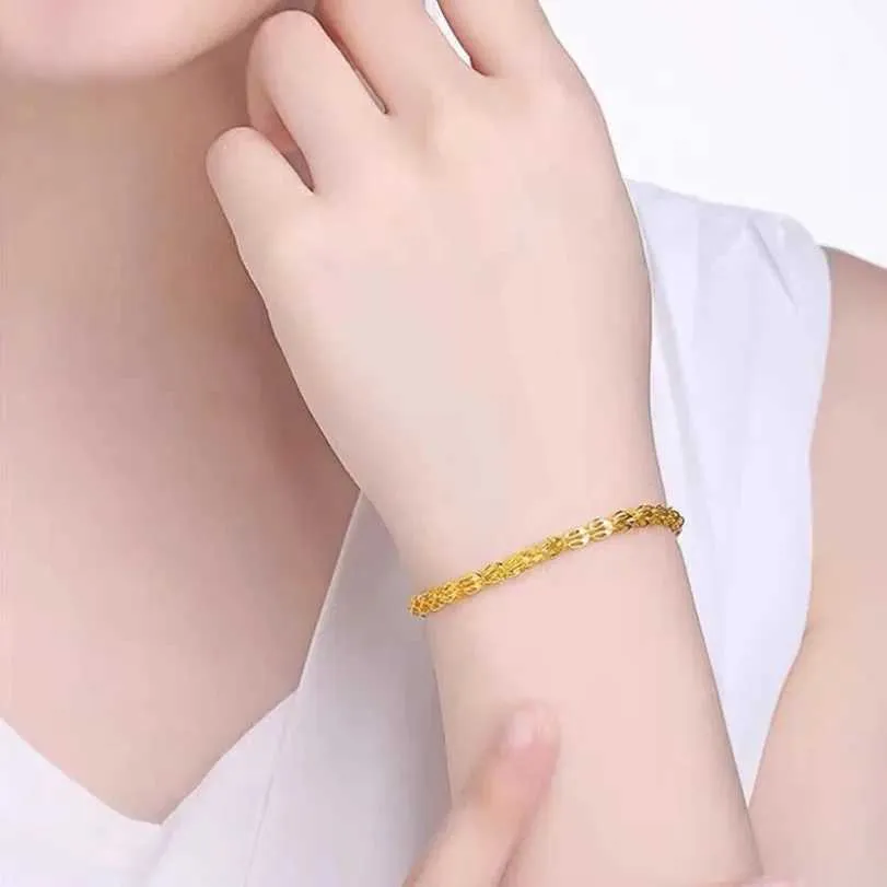 Gold Chain Bracelet Minimalist Feather Bangle Stainless Steel_voghion.com