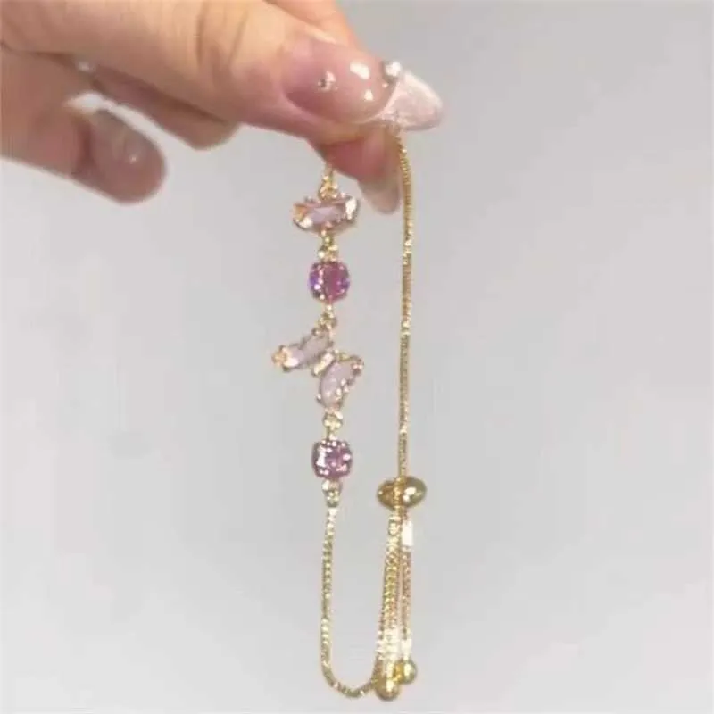 Braccialetto carino colorato in cristallo farfalla bracciali per le donne 2024 estate nuovo stile regolabile rame placcato oro braccialetto_voghion.com