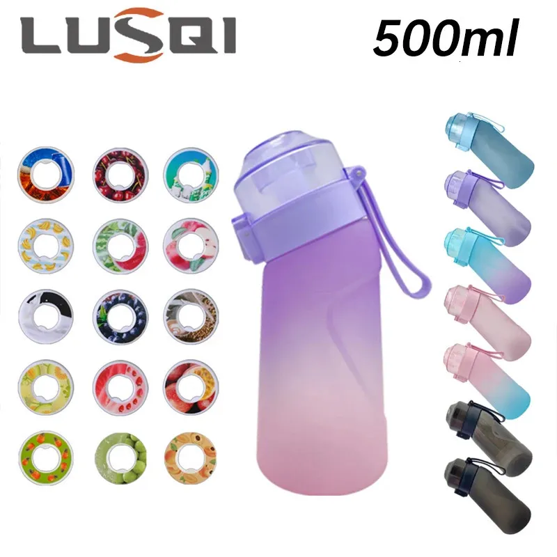 1pc 랜덤 맛 포드가 포함 된 lusqi 500ml 물병 야외 스포츠에 적합한 밀짚 누출 증명으로 투명합니다 240507