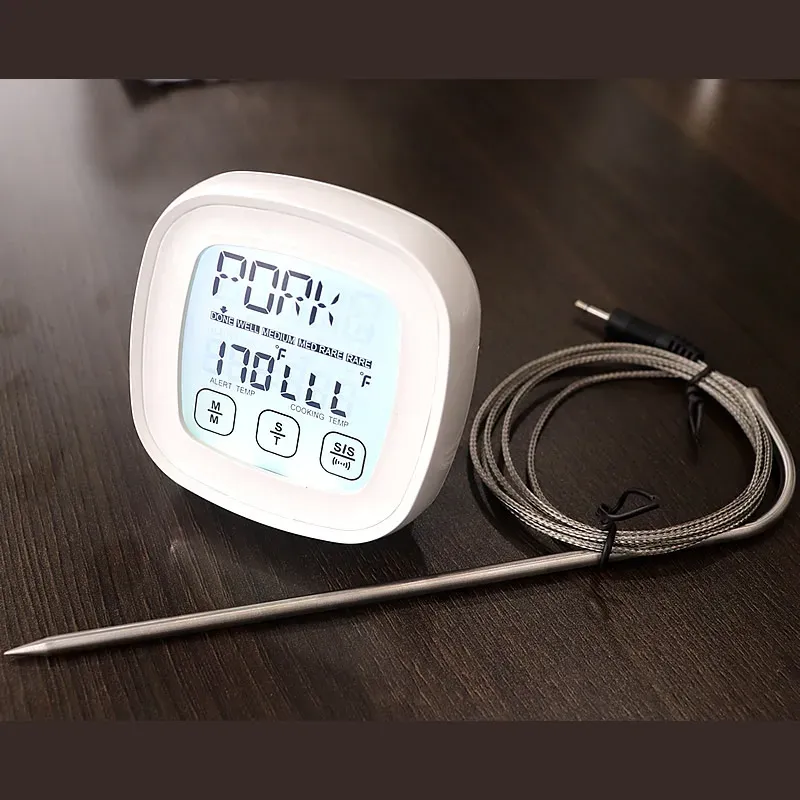 Meters digitale touchscreen voedsel thermometer voor vlees gevogelte vissen koken in koekenpan roker oven bbq grill met gevoelige kleur lcd