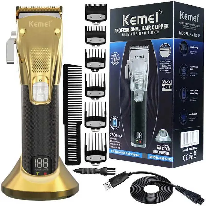 Haarschneider Kemei K33S Verstellbarer Friseur Elektrische Haar Clipper Professionelles LCD -Haarthaar Bart Bart Haarschnittmaschine wieder aufladbar T240507