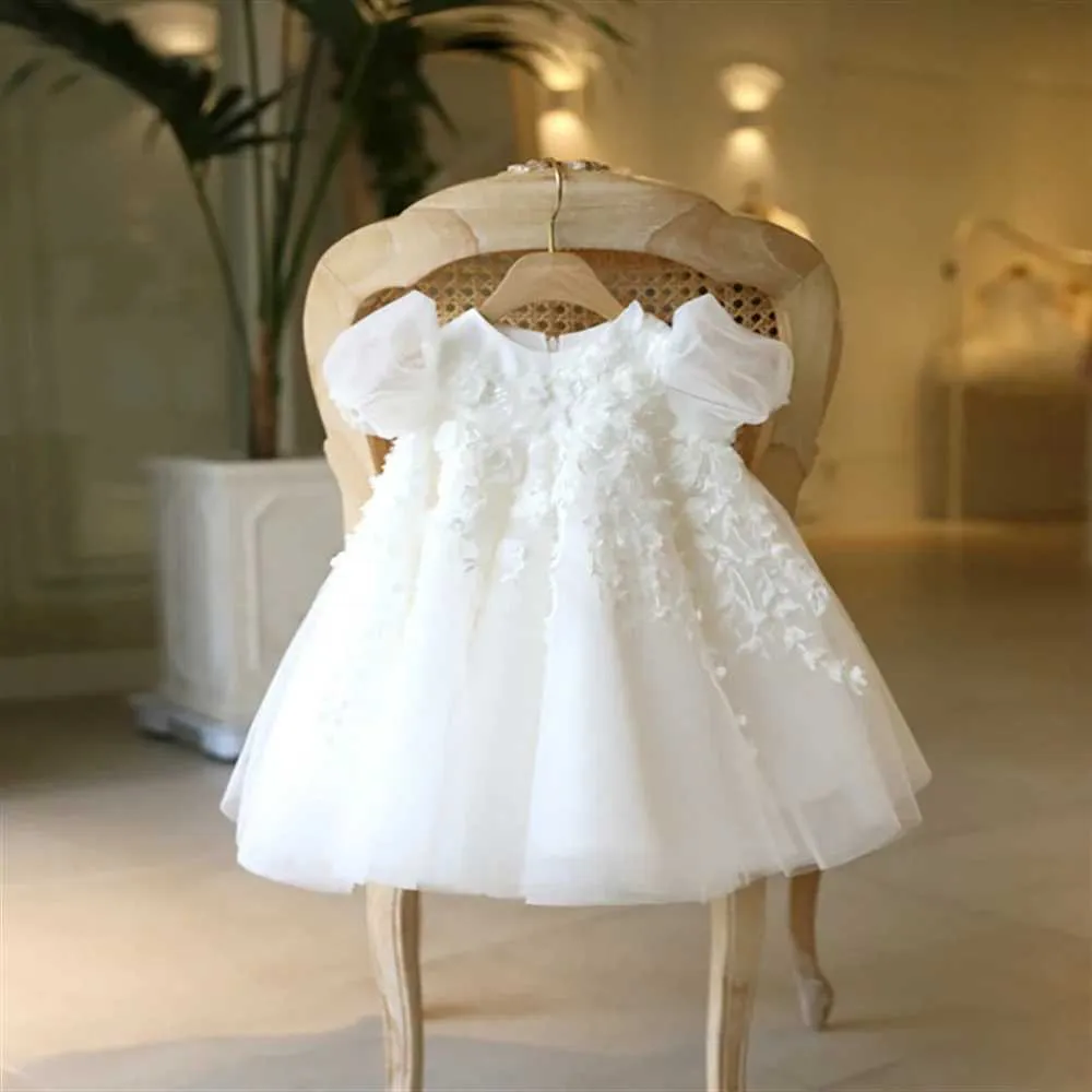 Abiti da battesimo battista ad alta vita vestito principessa bianco bambino di compleanno bambino fiore fiore di comunicazione personalizzata Q240507