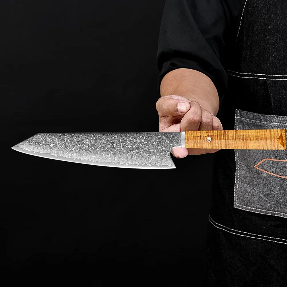 Xituo Damascus Chef Couteau 8 pouces, Pro Damas Super Steel Kitchen Knife, couteau japonais ultra aiguisé avec poignée dorée ergonomique