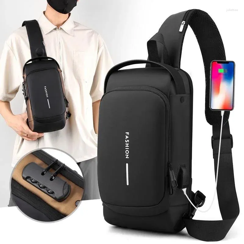 Backpack Mins Mens Womens Womens étanche USB Oxford Crossbody Bag Antift-Theft Sling Sling Multifonction Pack pour mâle