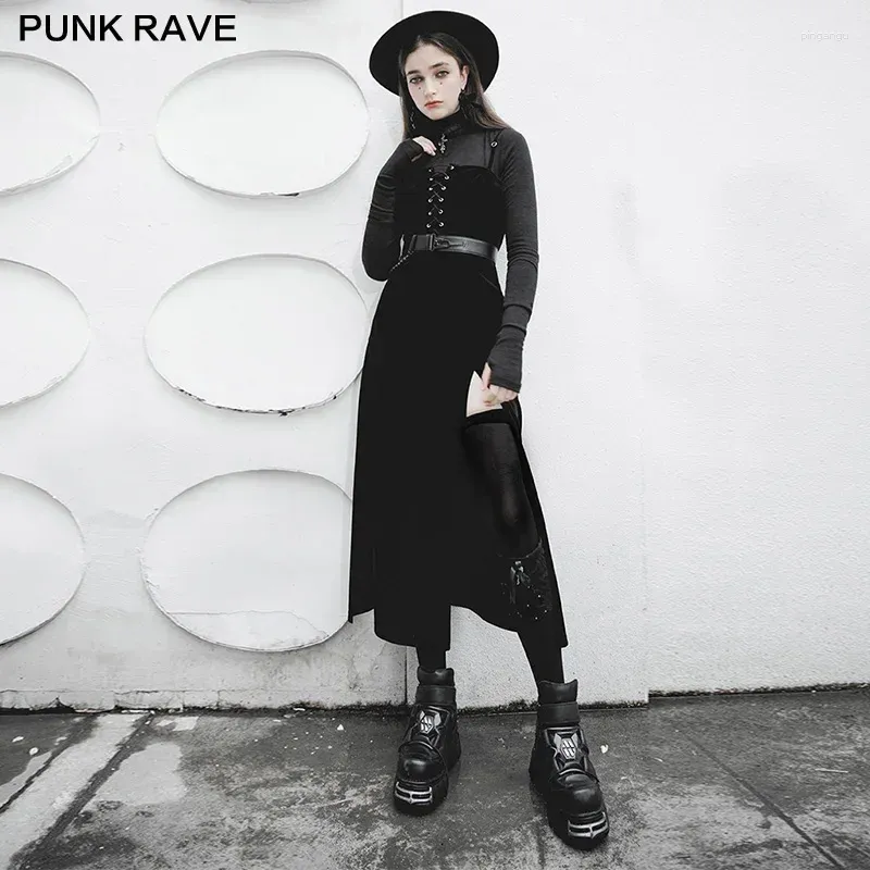 Abiti casual punk bottoni metallici rave femminili bottoni imbragatura nera vestito vestito street style vellvet stender doppio a vita alta