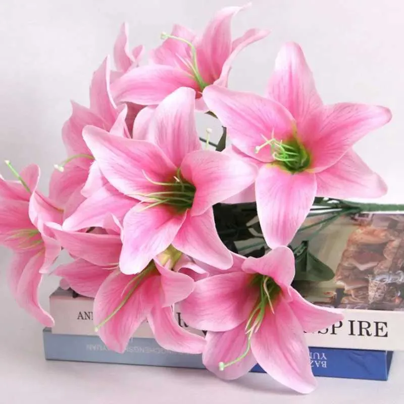 Fleurs décoratives couronnes 10 tête de soie fleur artificielle fleurs de lys européens multicolores fausses fleurs nuptiales bouquet de mariage de mariage pour la maison décoration fleur
